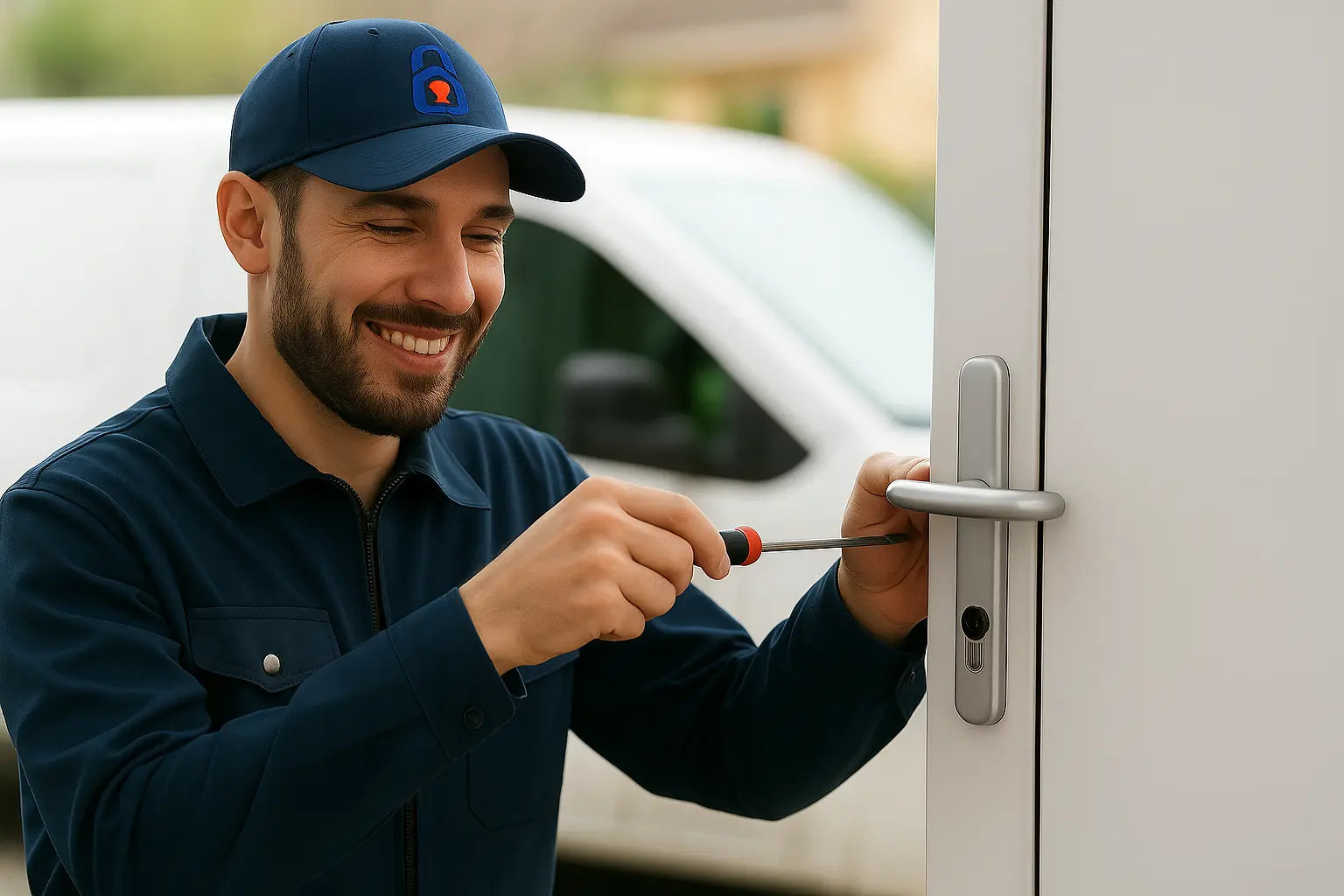 Professional locksmith working