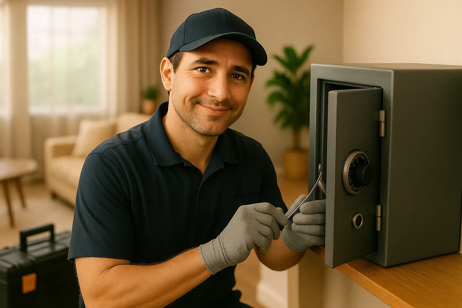 Locksmith unlocking a digital safe