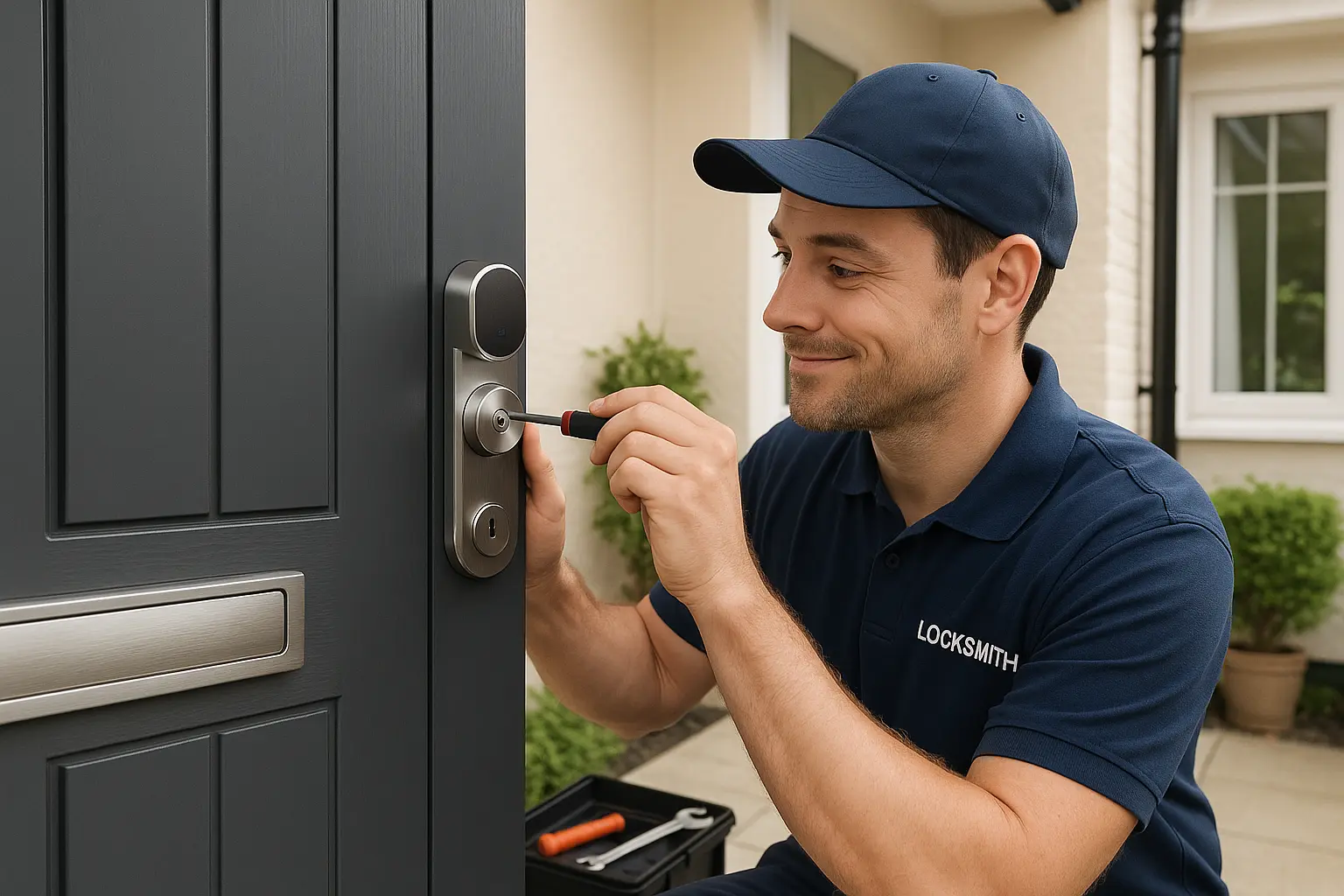 Locksmith installing a high-security deadbolt